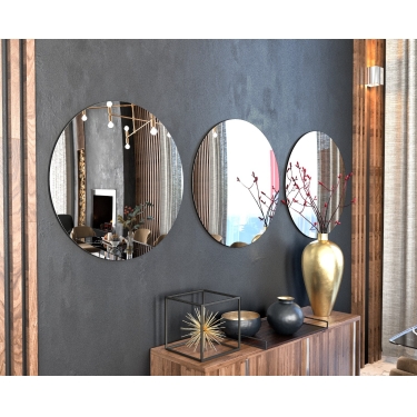 Camex 40 cm Üç Parça Dekoratif Yuvarlak Şekilli Ayna